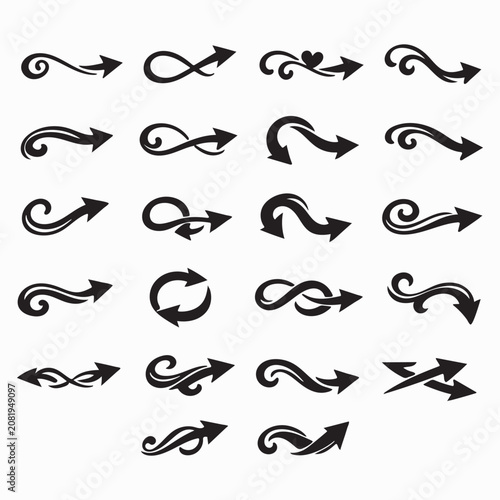 Decorative Flourish Arrow Silhouette Vector Icons Set – Elegant Curved Design Collection