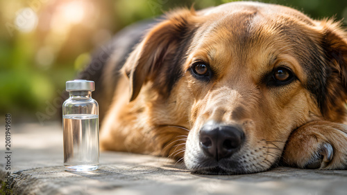 Domestic Dog Beside Veterinary Vaccine Vial