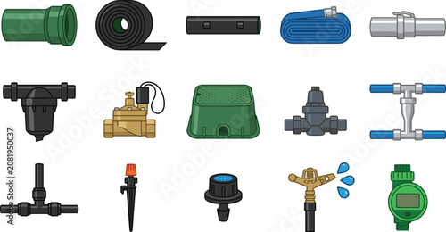Tableau sur toile Irrigation and Water Supply Equipment Icon Collection Featuring Valves Filters S