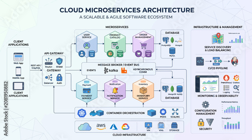Cloud microservices architecture diagram for enterprise systems.