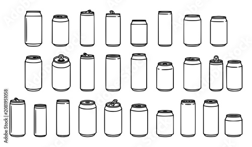 Soft Drink Can Outline Vector Collection Black White Beverage Icon Set