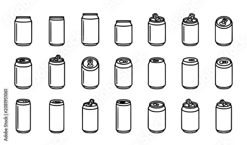 Minimal Soda Can Line Art Vector Icon Pack Black and White Beverage Set