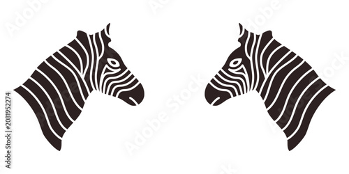 Bilde på lerret Zebra twin head silhouettes facing each other with striped pattern, Zebra symmet