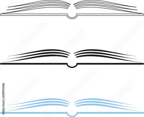 Open book linear outline icon vector set symbolizing education reading wisdom and library knowledge