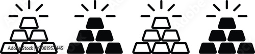 Foto Vector illustration of stacked gold bar icons in outline and solid black styles