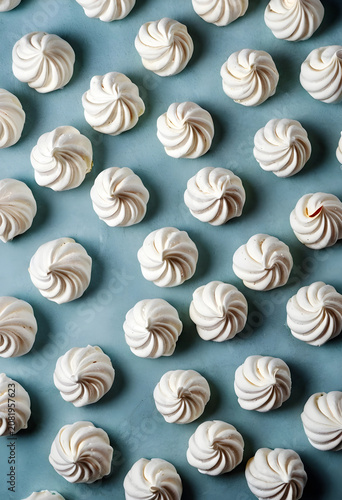 Flat lay of white meringue ...