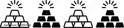 Foto Vector illustration of stacked gold bar icons in outline and solid black styles