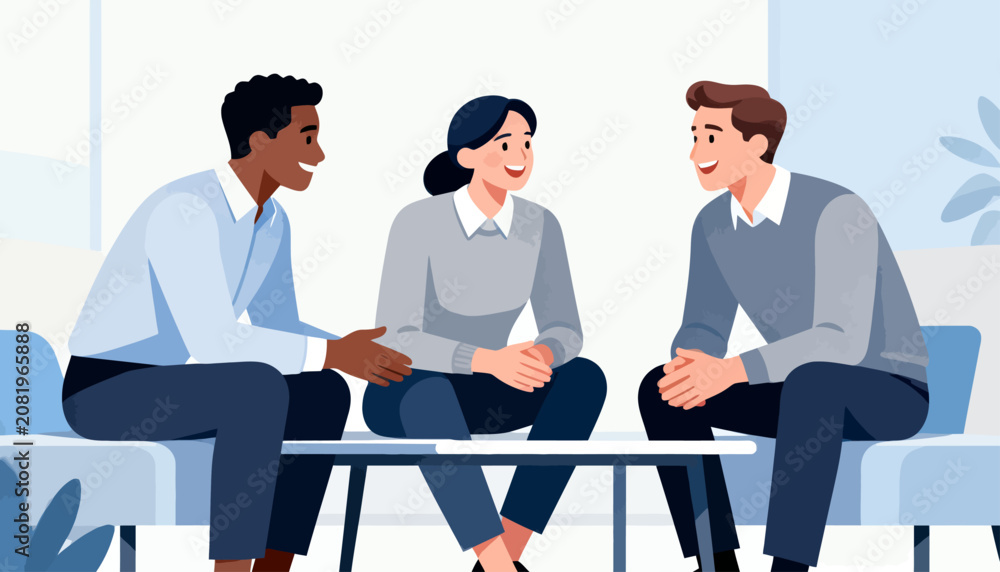 Obraz premium Diverse group of adults talking and laughing during a meeting or consultation