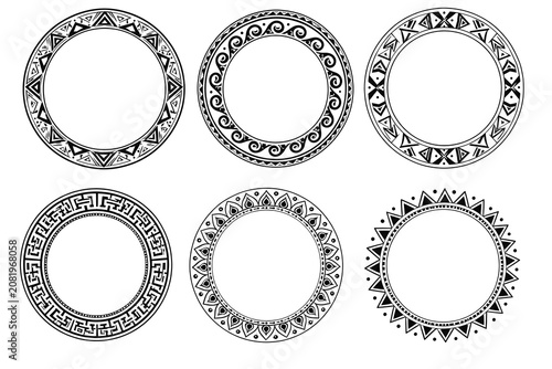 Decorative circular frames showcasing unique patterns on transparent background