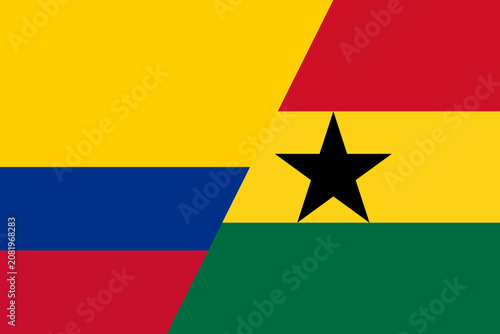 Foto Colombia and Ghana national flags split diagonally in vector concept illustratio