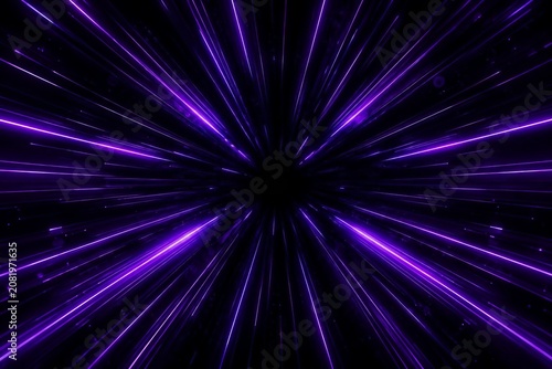 Purple Light Speed Warp Tunnel with Glowing Neon Energy Rays on Dark Background