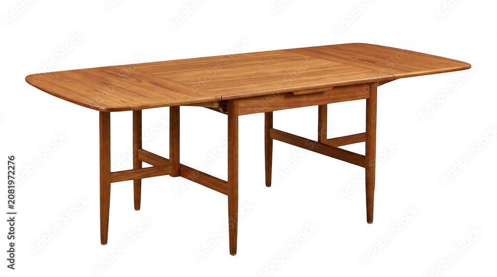 Fototapeta premium Teak extendable dining table with clean lines during studio lighting isolated on transparent background