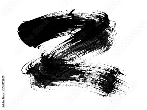 Abstract black paint brush stroke texture isolated on white background