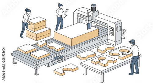 Workers on Industrial Production Line
