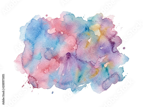 Abstract watercolor splash background with pastel pink, blue, and purple hues