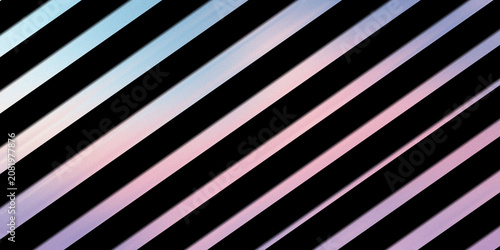 Foto Minimalist diagonal stripes pattern with subtle pastel gradient shifting from light blue to soft pink on dark black backdrop