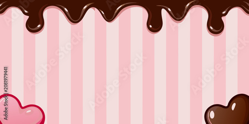 Foto Pink Striped Background With Chocolate Drips And Hearts Vector Illustration