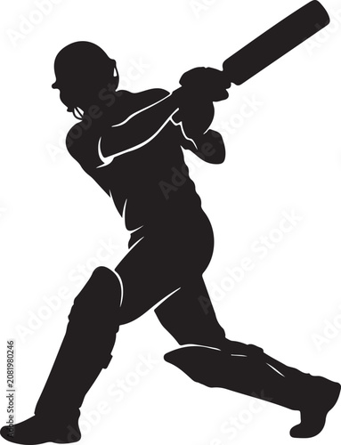 Cricket player silhouette, black cricket icon, batsman vector, sports illustration