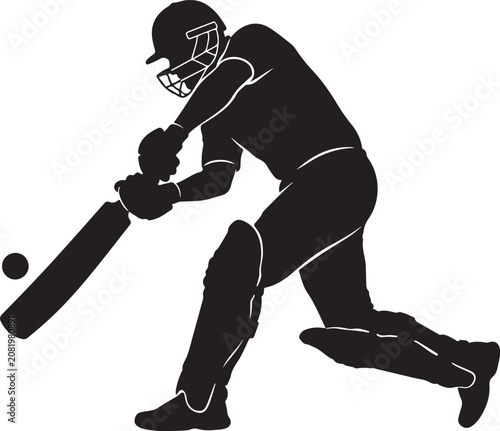 Cricket player silhouette, black cricket icon, batsman vector, sports illustration