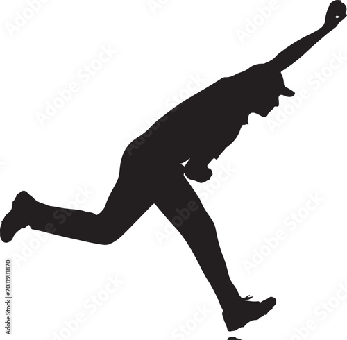 Black silhouette athletic man running, sprinting, jumping, dynamic sports illustration, vector
