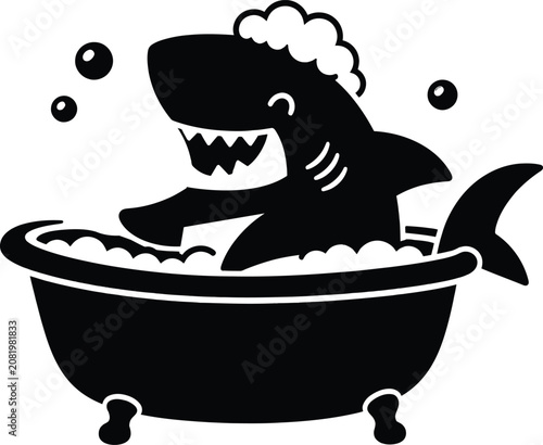 Cute shark taking a bubble bath in a bathtub illustration