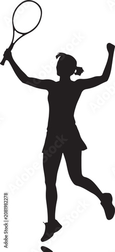 Tennis player silhouette, woman serving, black vector icon, sports illustration, athletic design element