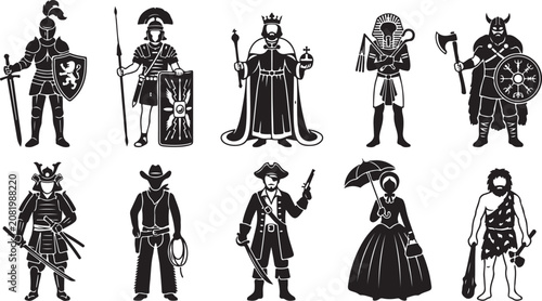 Konstfotografi Set of ten black and white historical character silhouettes including a medieval
