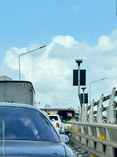 Driver Perspective Of Heavy Traffic Congestion On City Bridge