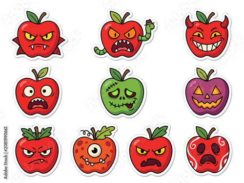 Cartoon halloween apple monsters stickers set pack