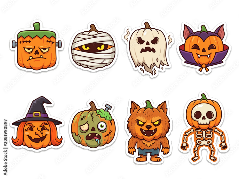 Obraz premium Halloween pumpkin creature icon sticker sheet