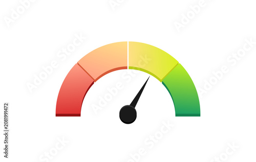 Colorful speedometer gauge showing moderate level with red green gradient