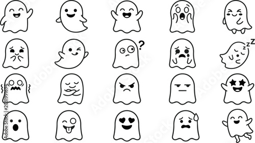 Halloween vector set 20 adorable ghost emojis for spooky season
