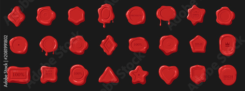 Collection of red wax seal icons with various shapes and quality labels