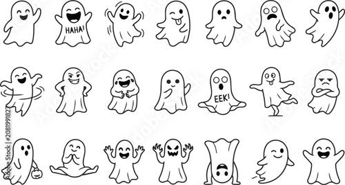 Halloween vector set 20 adorable ghost illustrations for spooky season