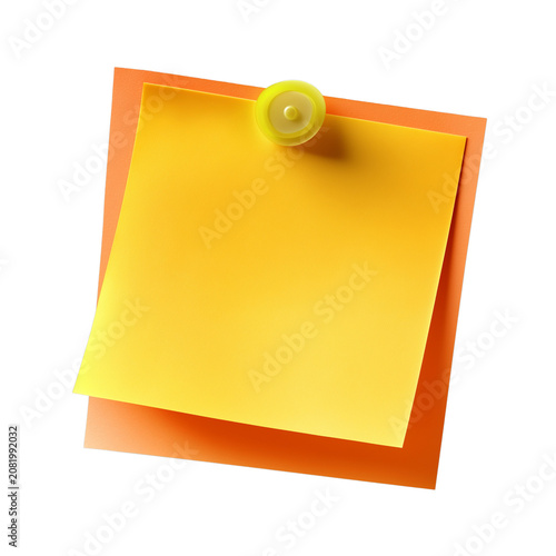 Blank yellow sticky note pinned over an orange paper background.