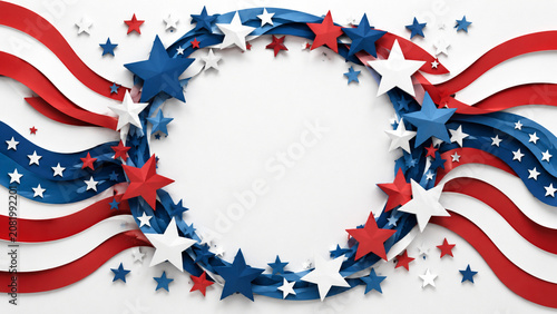 Paper Cut Patriotic Star Wreath With Blank Center