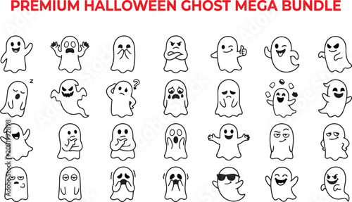 Premium halloween ghost vector set mega bundle of 20 spooky illustrations
