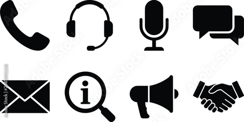 Foto Customer support and business communication icon set featuring phone headset spe