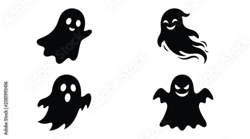 Obraz na plátně Four Black Ghost Shapes Minimalist Vector Silhouette