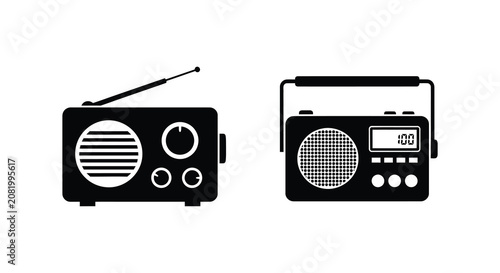 Tableau sur toile Two Black Silhouette Radios On White Background Vintage Communication Devices