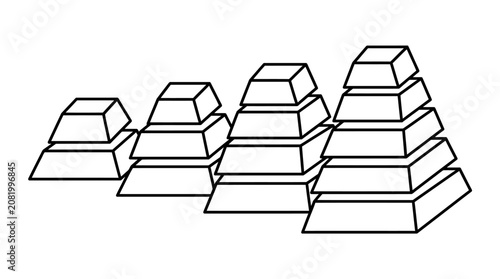 A collection of stacked gold bullion bars rendered as a clean black and white line art vector graphic illustration