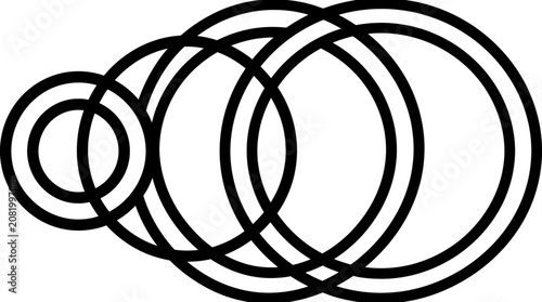A series of overlapping black circular outlines arranged in a horizontal row against a plain clean white digital background