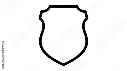 A simple black and white vector shield outline icon featuring bold lines for a clean minimalist graphic design element shape