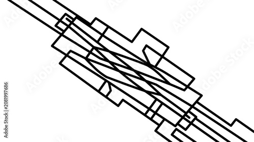 Abstract digital art featuring intersecting black lines on a clean white background created with a bold minimalist geometric graphic style