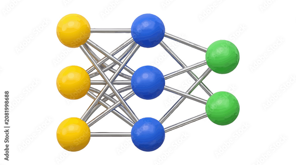Obraz premium Vector illustration of 3d illustration of an artificial neural network on a transparent background