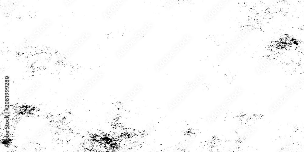 Fototapeta premium A minimal abstract scene of scattered black ink splatters and dust particles drifting across a clean white background. dirty grain and noise texture. 