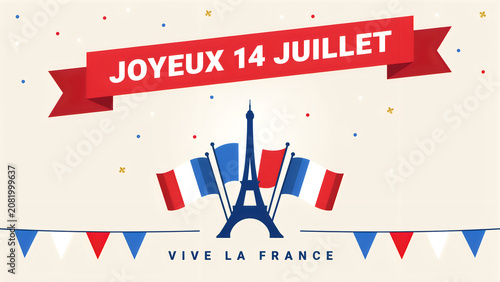 Joyeux 14 juillet france eiffel tower celebration banner