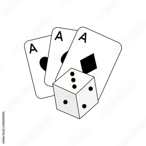 Playing Cards and Two Dice Isolated on White Background for Casino Gambling Poker Luck and Risk Game Concept