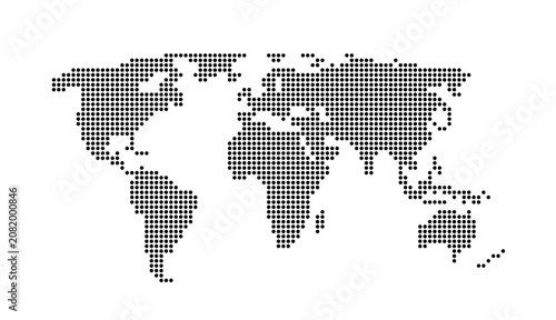 World map vector illustration of global earth, dotted atlas design for business travel geography, digital ocean planet map