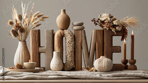 Home typography with natural decor in a cozy minimalist interior